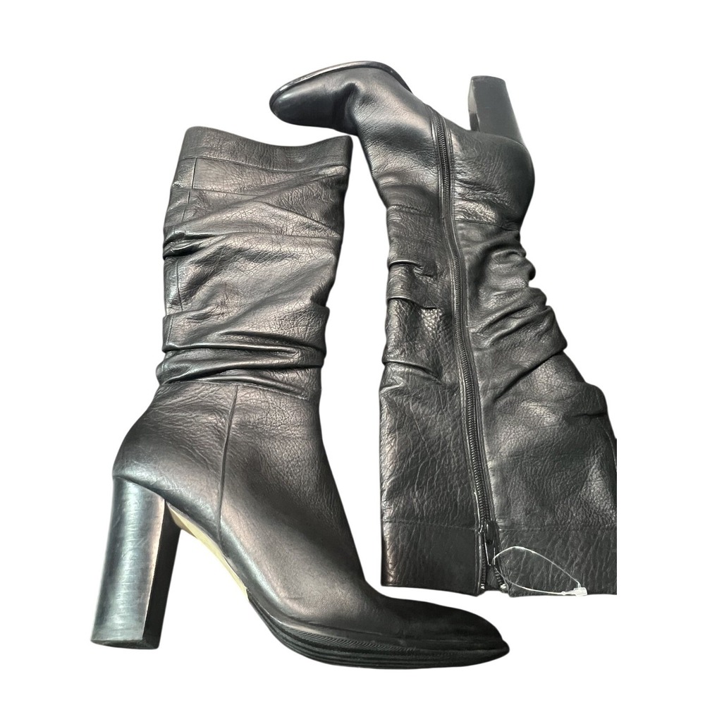 Tahari Jude Women's Black Leather Slouch Knee-High Boots US 8.5 Block Heel